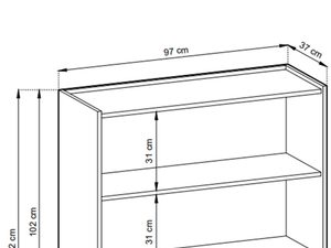 Miniaturka 11 - Rysunek techniczny komody z otwartymi półkami i metalowymi nogami