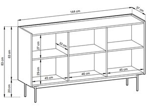 Miniaturka 11 - Rysunek techniczny komody z otwartymi półkami i metalowymi nogami