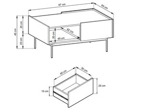 Miniaturka 11 - Rysunek techniczny szafki RTV z otwartymi półkami i metalowymi nogami