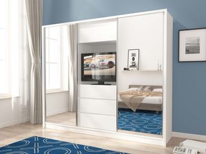 Miniaturka 3 - Nowoczesna szafa z lustrzanymi drzwiami i szufladami w kolorze białym , styl minimalistyczny