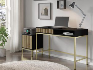 Miniaturka 4 - Nowoczesna czarna toaletka z drewnianymi frontami, złote nóżki, styl industrialny