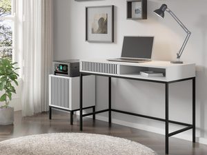 Miniaturka 13 - Biała toaletka z pionowymi listwami, złote nóżki, styl glamour