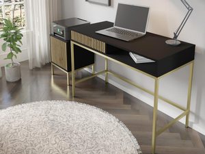Miniaturka 4 - Nowoczesne biurko z drewnianymi listwami, styl loftowy, złote akcenty