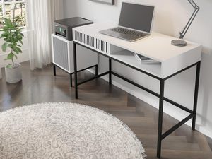 Miniaturka 14 - Nowoczesna biała toaletka z pionowymi listwami, styl minimalistyczny