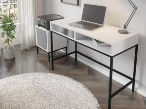 Miniaturka 12 - Nowoczesna biała toaletka z pionowymi listwami, czarne nogi, styl skandynawski