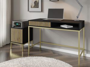 Miniaturka 6 - Nowoczesna czarna toaletka z drewnianymi frontami, złote nóżki, styl industrialny