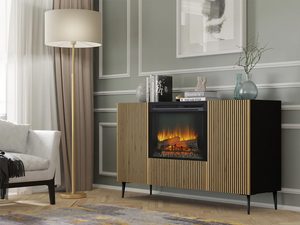 Miniaturka 3 - Komoda z drewnianymi frontami i kominkiem, styl industrialny