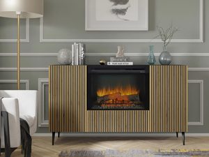 Miniaturka 6 - Szafka RTV z kominkiem i drewnianymi frontami, styl nowoczesny