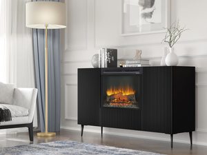 Miniaturka 10 - Czarna szafka RTV z frezowanymi frontami, kominek, styl nowoczesny