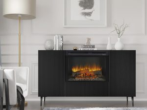 Miniaturka 13 - Czarna szafka RTV z frezowanymi frontami, kominek, styl nowoczesny