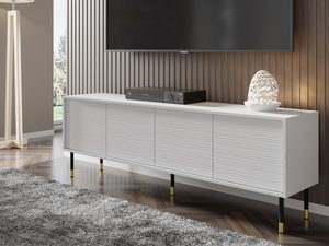Miniaturka 14 - Przestronna biała szafka RTV z frezowanymi frontami, styl nowoczesny