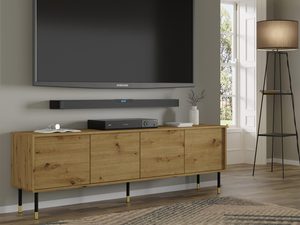 Miniaturka 8 - Drewniana szafka RTV z poziomym frezowaniem, styl minimalistyczny