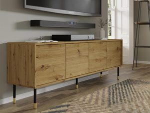 Miniaturka 9 - Nowoczesna drewniana szafka RTV z poziomym frezowaniem, styl skandynawski
