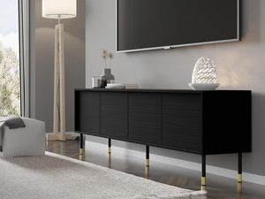 Miniaturka 20 - Czarna szafka RTV z frezowanymi frontami, złote akcenty, styl nowoczesny