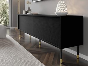 Miniaturka 21 - Nowoczesna czarna szafka RTV z frezowanymi frontami, złote nóżki