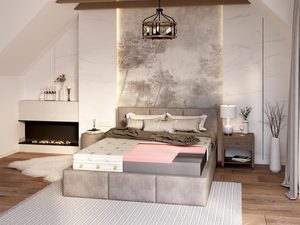 Miniaturka 2 - Nowoczesna sypialnia z łóżkiem tapicerowanym i pikowanym wezgłowiem kolor beżowy