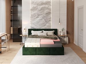 Miniaturka 3 - Nowoczesna sypialnia z łóżkiem tapicerowanym i pikowanym wezgłowiem kolor zielony