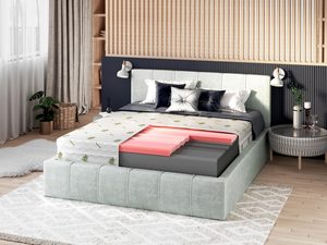 Miniaturka 1 - Nowoczesne łóżko tapicerowane z przekrojem materaca