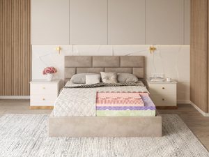 Miniaturka 1 - Nowoczesne łóżko tapicerowane z pikowanym wezgłowiem kolor szary