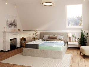 Miniaturka 2 - Przekrój materaca z pianką lateksową i sprężynami kieszeniowymi kolor biały i zielony