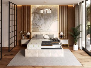 Miniaturka 5 - Nowoczesna sypialnia z łóżkiem tapicerowanym i przekrojem materaca