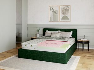 Miniaturka 2 - Nowoczesna sypialnia z łóżkiem tapicerowanym i pikowanym wezgłowiem kolor zielony