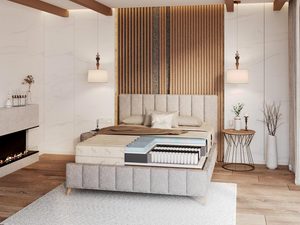 Miniaturka 2 - Nowoczesna sypialnia z łóżkiem tapicerowanym i pikowanym wezgłowiem kolor szary