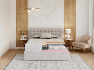 Miniaturka 1 - Nowoczesne łóżko tapicerowane z wysokim wezgłowiem kolor szary
