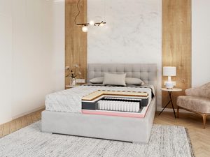 Miniaturka 2 - Nowoczesne łóżko tapicerowane z wysokim wezgłowiem kolor szary