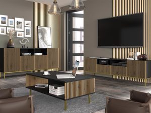 Miniaturka 5 - Nowoczesna komoda z pionowymi listwami i drewnianymi frontami, styl industrialny