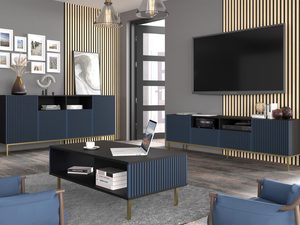 Miniaturka 11 - Granatowa szafka RTV z pionowymi listwami, styl loftowy