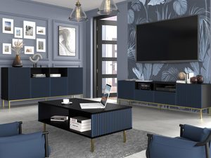 Miniaturka 18 - Szafka RTV z pionowymi listwami w granatowym kolorze, styl loftowy