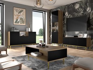 Miniaturka 8 - Ława z naturalnym blatem i czarnymi listwami, czarne nóżki, styl loftowy