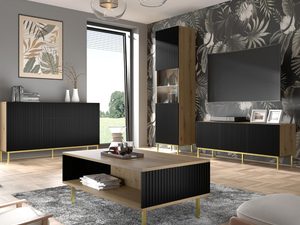 Miniaturka 17 - Nowoczesny salon z drewniano- czarnymi meblami i fototapetą