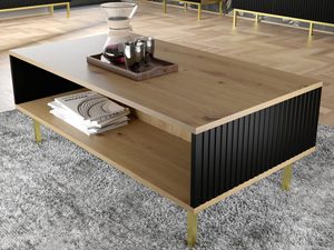 Miniaturka 7 - Ława z naturalnym blatem i czarnymi listwami, złote nóżki, styl nowoczesny