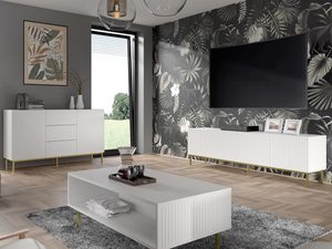 Miniaturka 6 - Salon w stylu glamour z białą komodą i dekoracjami, aranżacja wnętrza