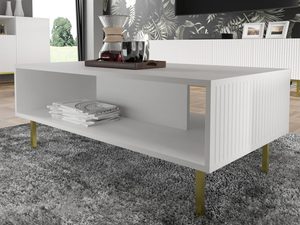 Miniaturka 3 - Ława z pionowymi listwami, biała podstawa, styl nowoczesny