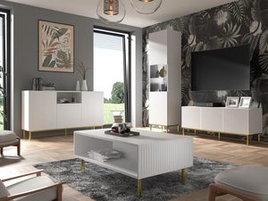 Miniaturka 7 - Salon w stylu glamour z białą szafką RTV i dekoracjami, aranżacja wnętrza