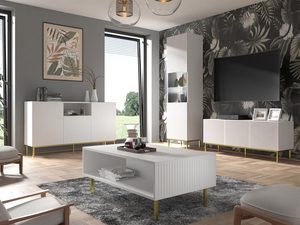 Miniaturka 4 - Nowoczesna ława z pionowymi listwami, białe wykończenie, styl glamour