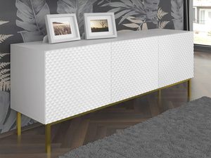 Miniaturka 5 - Biała komoda RTV z pionowymi listwami, złote nóżki, styl glamour