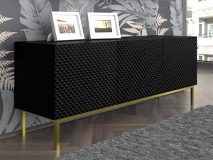 Miniaturka 10 - Czarna komoda RTV z pionowymi listwami, złote nóżki, styl industrialny