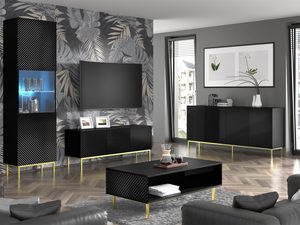 Miniaturka 12 - Nowoczesny salon z czarnymi meblami RTV, złote nóżki, styl glamour