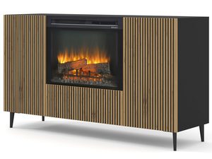 Miniaturka 1 - Szafka RTV z kominkiem i drewnianymi frontami, styl nowoczesny