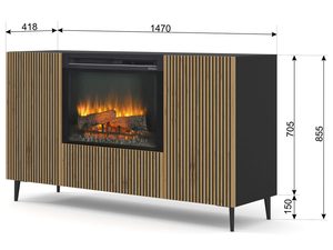 Miniaturka 7 - Nowoczesna czarna szafka RTV z frezowanymi frontami i kominkiem, styl industrialny