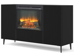 Miniaturka 8 - Przestronna czarna szafka RTV z kominkiem, styl industrialny