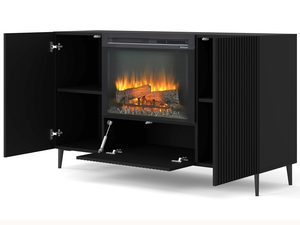 Miniaturka 9 - Przestronna czarna szafka RTV z kominkiem, styl nowoczesny