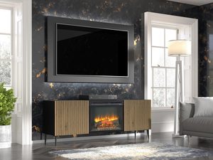 Miniaturka 2 - Przestronna szafka RTV z kominkiem, drewniane fronty, styl loftowy