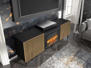 Miniaturka 4 - Szafka RTV z kominkiem i drewnianymi frontami, styl nowoczesny