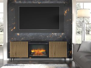 Miniaturka 5 - Nowoczesna szafka RTV z kominkiem, drewniane fronty, styl industrialny