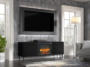 Miniaturka 9 - Przestronna czarna szafka RTV z kominkiem, styl loftowy